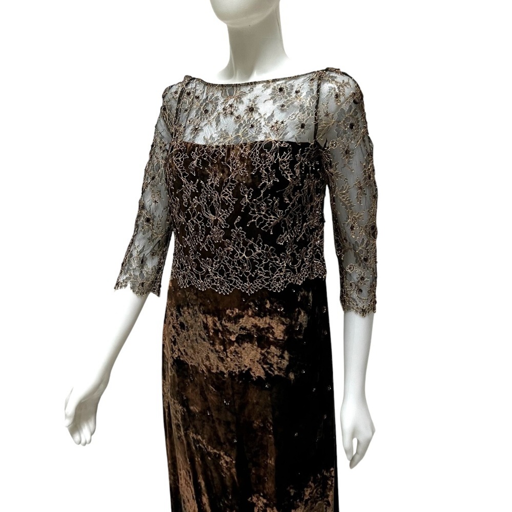 90's BADGLEY MISCHKA Couture Long Evening Gown Lace‎ Overlay Velvet Old Money